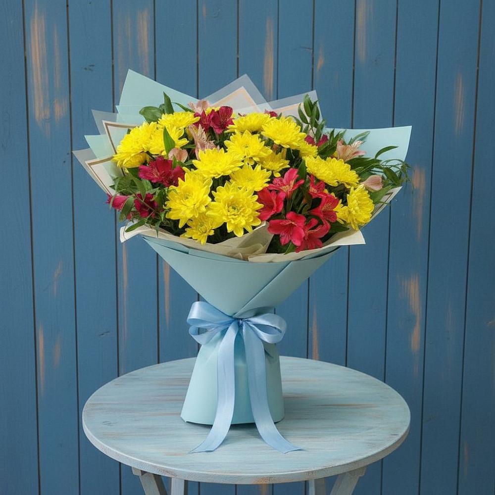 Букет цветов из: Альстромерии и Хризантемы в Новоомском