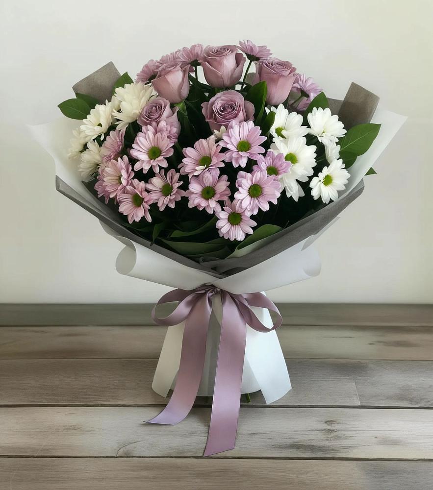 Букет цветов из: Хризантемы и Розы в Новоомском