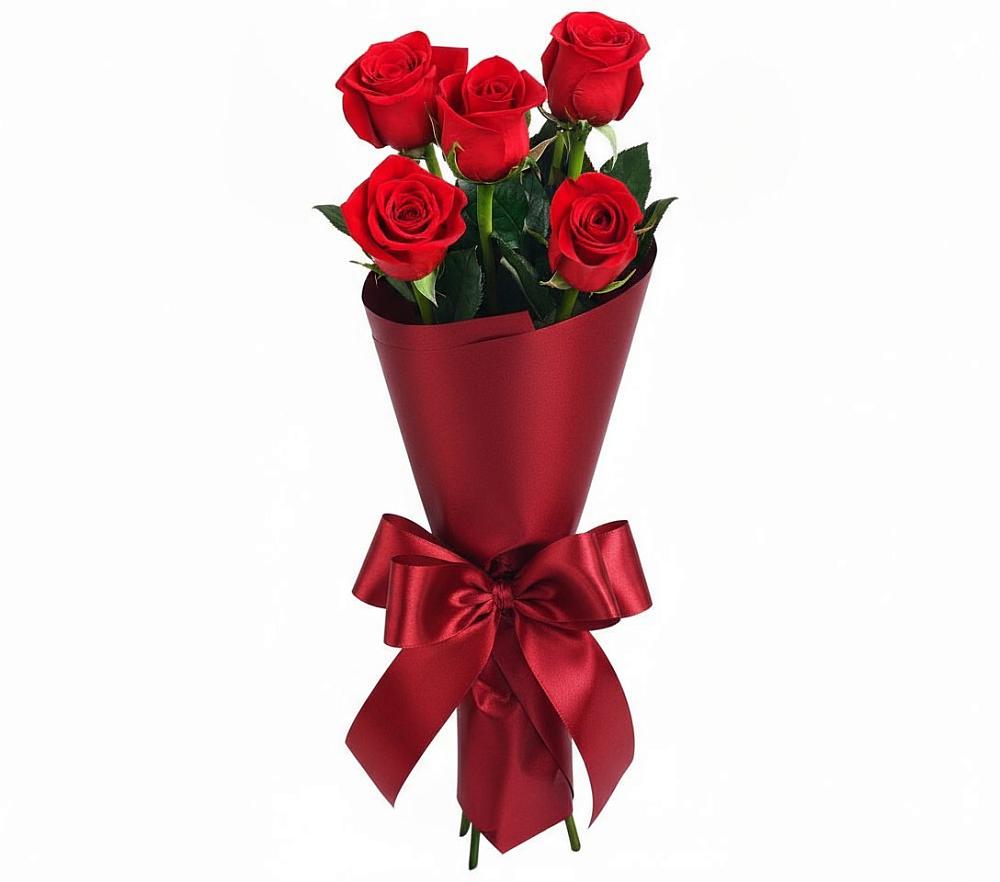 Букет 5 Красных роз Эдлесс Лав в Новоомском