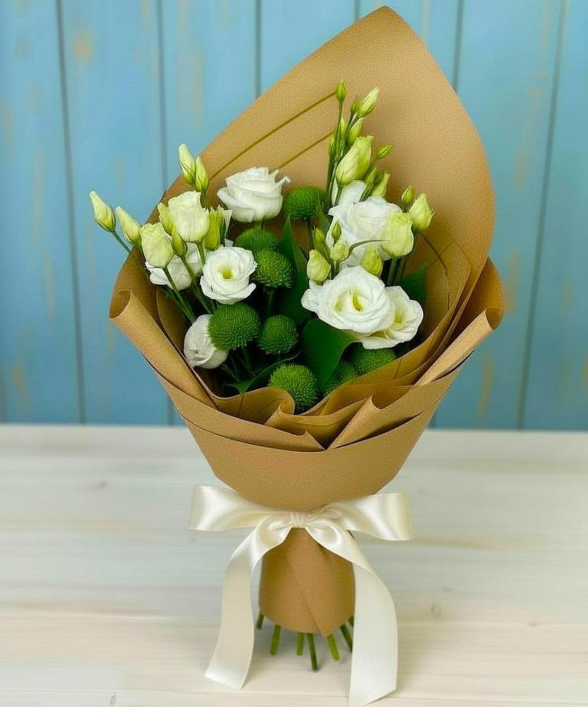 Букет цветов из: Хризантемы и Лизиантусы в Новоомском