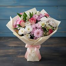 Букет цветов из:  Хризантемы, Альстромерии и Розы в Новоомском