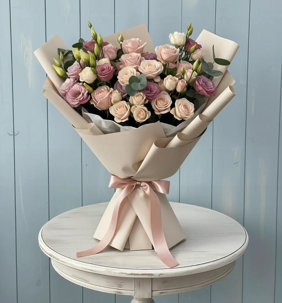 Букет цветов из: Розы и Лизиантусы в Новоомском