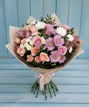 Букет цветов из:  Хризантемы, Розы и Альстромерии в Новоомском