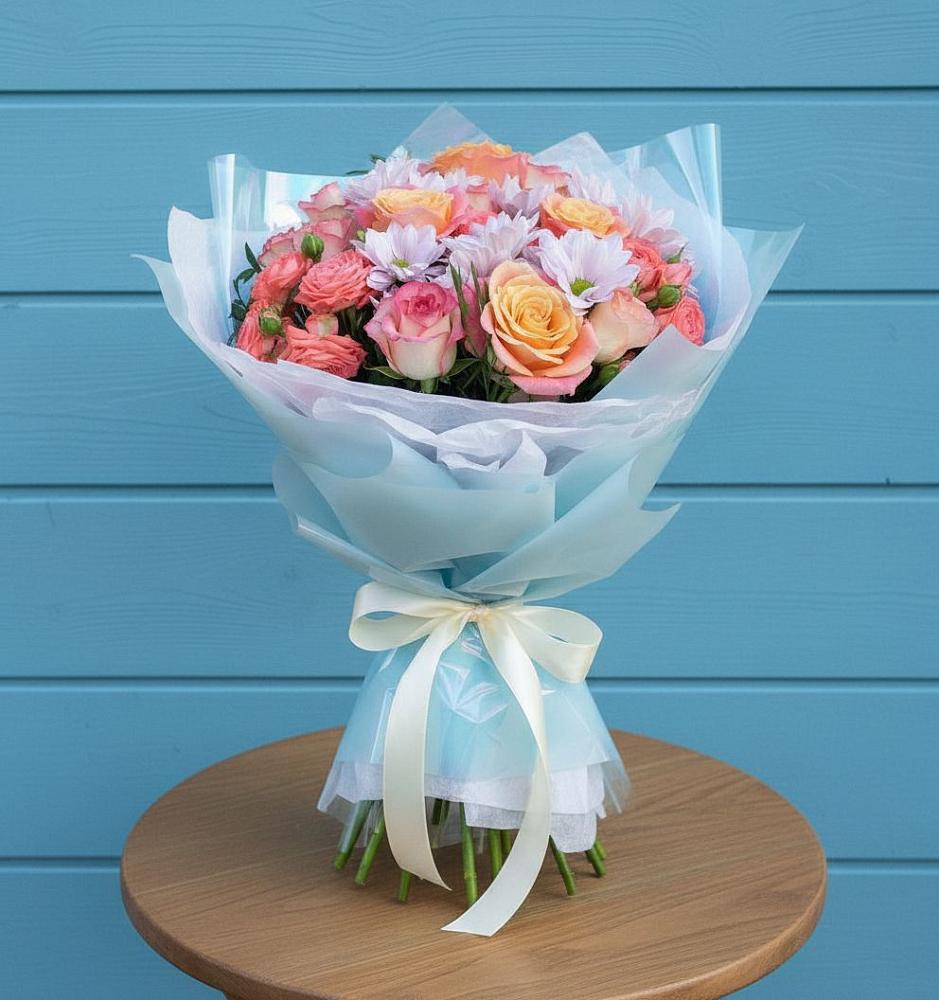 Букет цветов из: Хризантемы и Розы в Новоомском